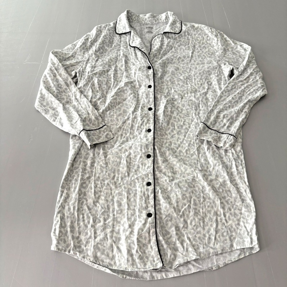 PINK Victoria's Secret Sleep Shirt Small Gray Leopard Print Sleepwear Nightshirt
